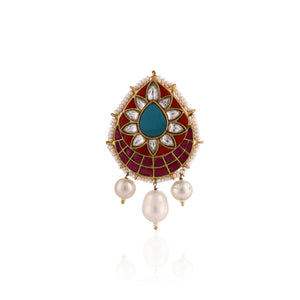Firozi Pink Stone With Pearl Brooch image 0