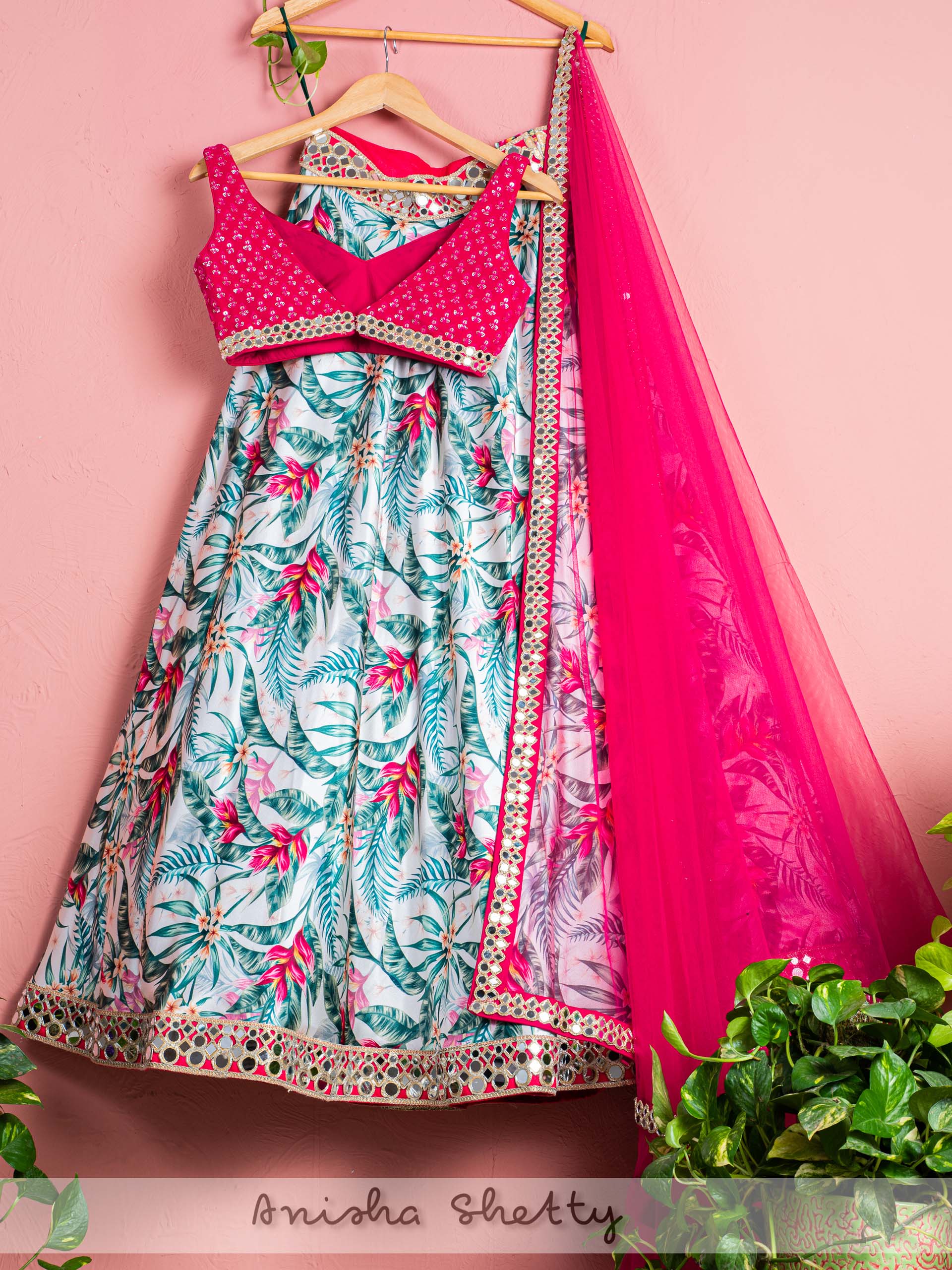 Tropical Print Mirror Lehenga Set image 1