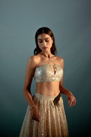 Cream Gota Work Lehenga Set image 3