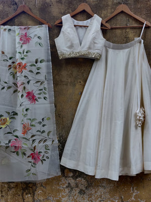 Ivory Lehenga with Hand Painted Dupatta image 0