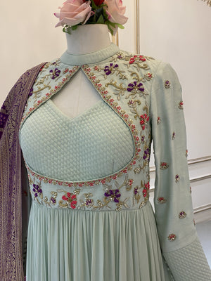 Sea Green and Purple Pink Anarkali image 4