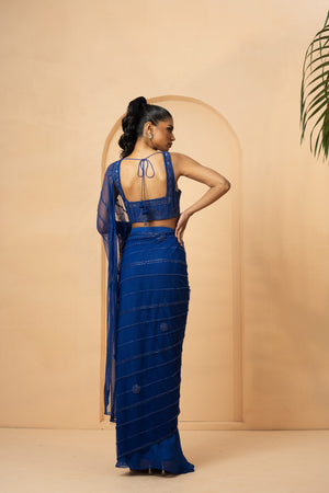 Blue Sequin Embellished Drape Saree image 4