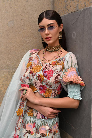 Powder Blue off Shoulder Lehenga Set image 2