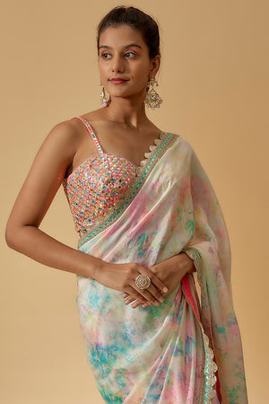 Tie-Dye Pre-Stitched Saree Set image 3