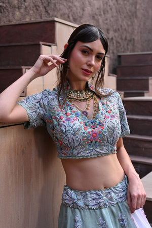 Blue Embroidered and Embellished Heavy Lehenga Set image 1