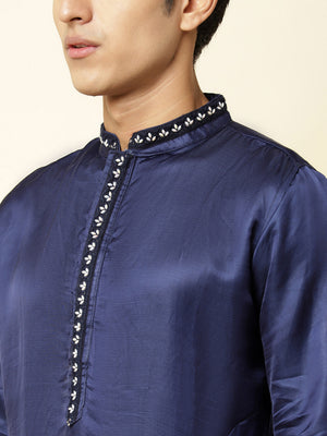 Navy Blue Satin Kurta image 1