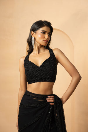 Black Embellished Drape Saree image 2