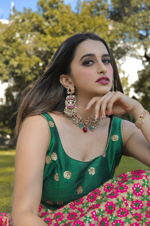 Candy Pink and Green Lehenga Set image 3
