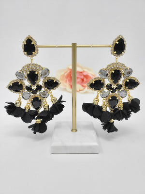 Floral Chandelier Earrings - Black image