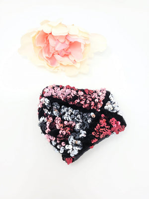Sequins Velvet Face Mask - Black, Red & Silver image
