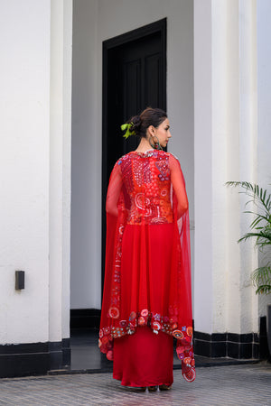 Dawn Highlighted Jacket And Dhoti Skirt Set And Highlighted Applique Cape image 6