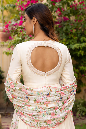 Off White Embroidered Yoke Anarkali Set image 6