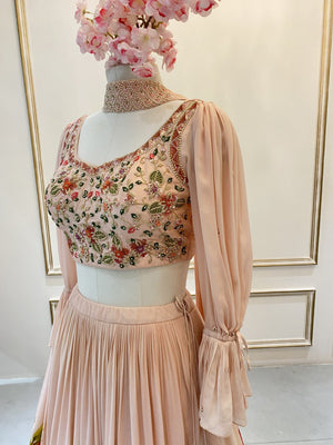 Hand Painted Peach Floral Lehenga image 5