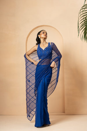 Blue Sequin Embellished Drape Saree image 3