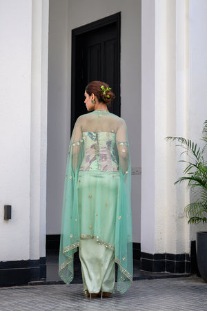 Eden Textudawn Corset With Mirror Work Paidawn With Dhoti Skirt And Cape Set image 4