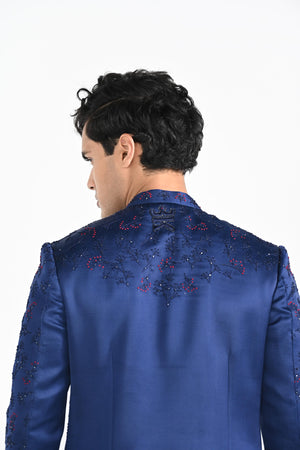 Royal Blue French Knot Achkan Set image 2