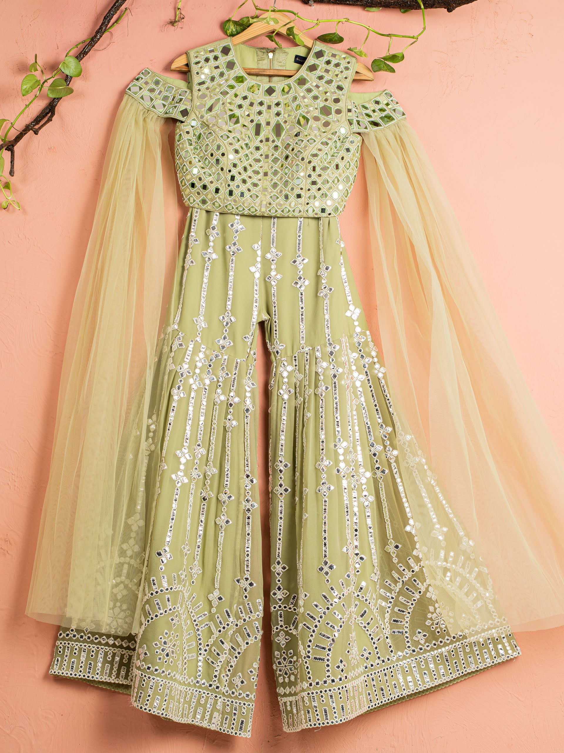 Sage Green Mirror Sharara Set – East Boutique