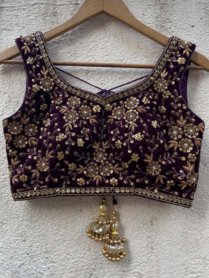 Wine Velvet Lehenga Set image 4