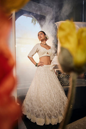 White Moti Lehenga Set image 5