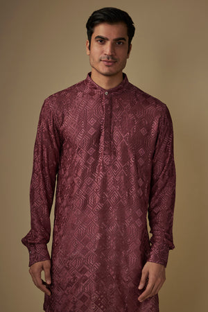 Maroon Lucknowi Embroidered Kurta Set image 2