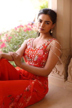 Printed Chiffon Flare Pant Set image 4