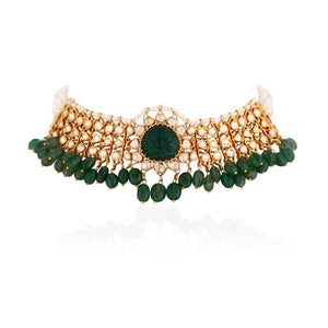 Emerald Green Bead And White Stone Choker Set image 2