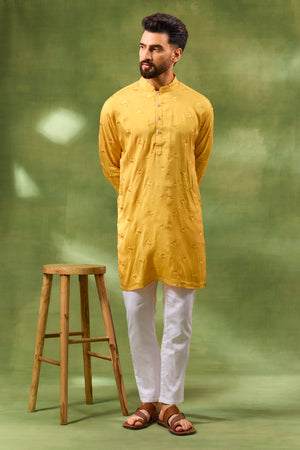 Mustard Border Embroidered Kurta Set image 0