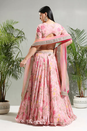 Blush Pink Floral Lehenga Set image 4