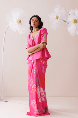Pink Peplum Blouse and Skirt Set - M image