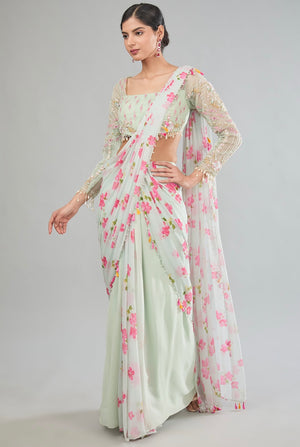 Floral pre-drape saree image 0