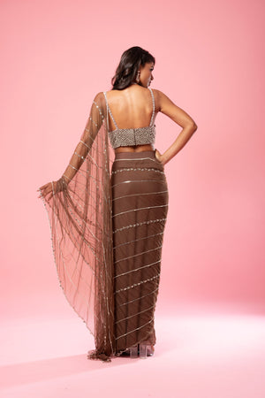 Coffee Brown Georgette Saree image 2