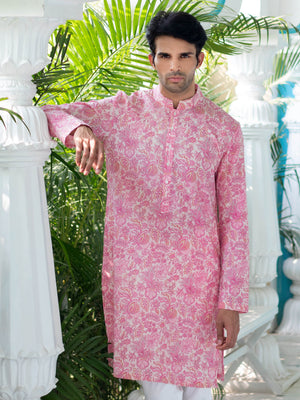Pink Floral Cotton Kurta Set image 2