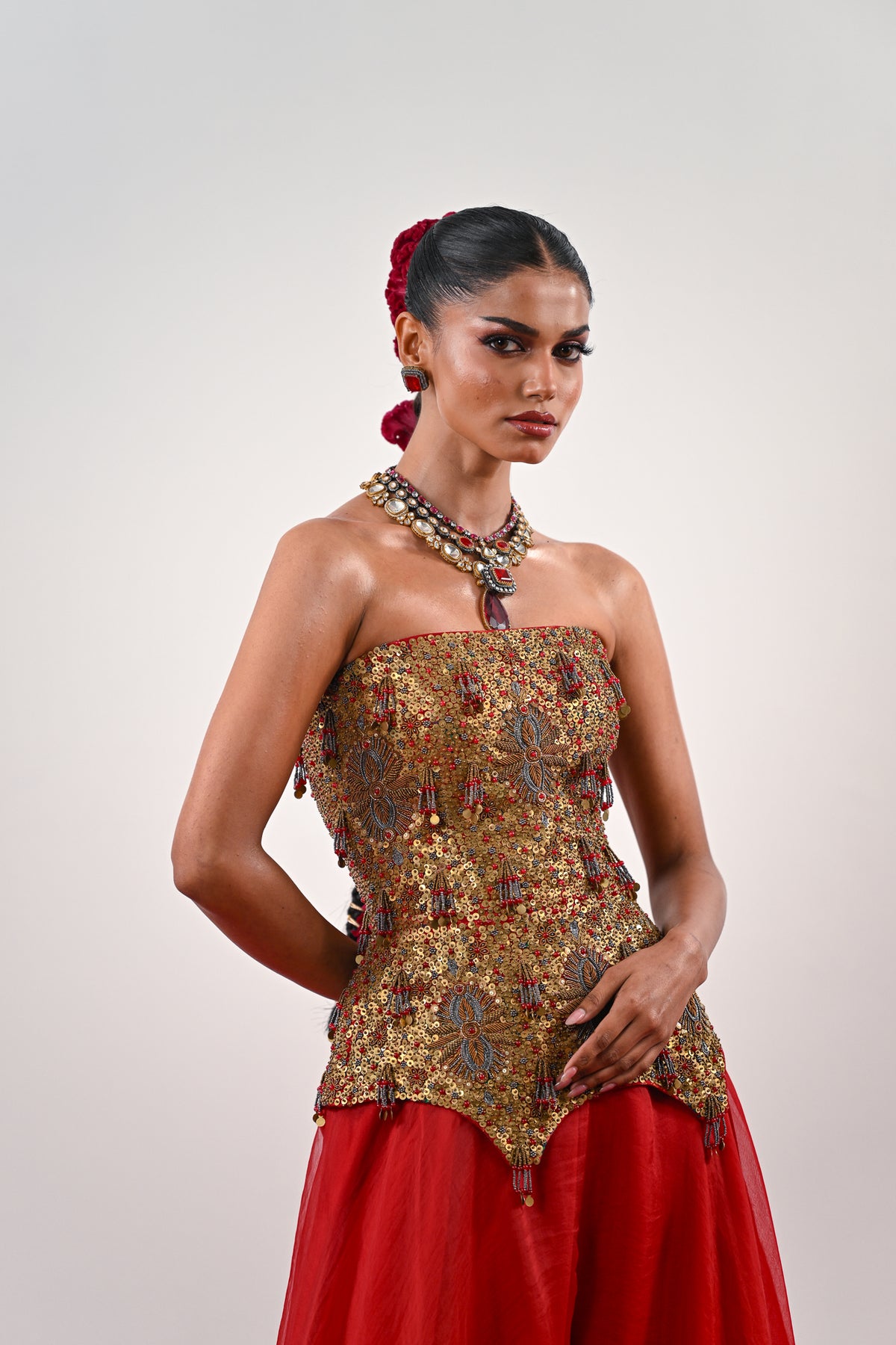 S FLARED PANT WITH EMBROIDERED CORSET image 1