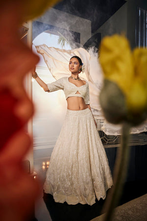 White Moti Lehenga Set image 3