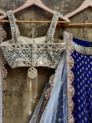 Navy Blue Mirror Bustier Lehenga image 3