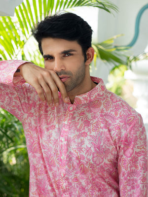 Pink Floral Cotton Kurta Set image 1