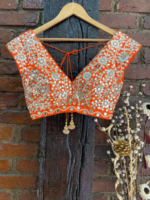 Ivory and Orange Tier Lehenga Set image 3
