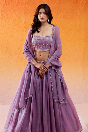 Lavender Embroidered Lehenga Set image 2
