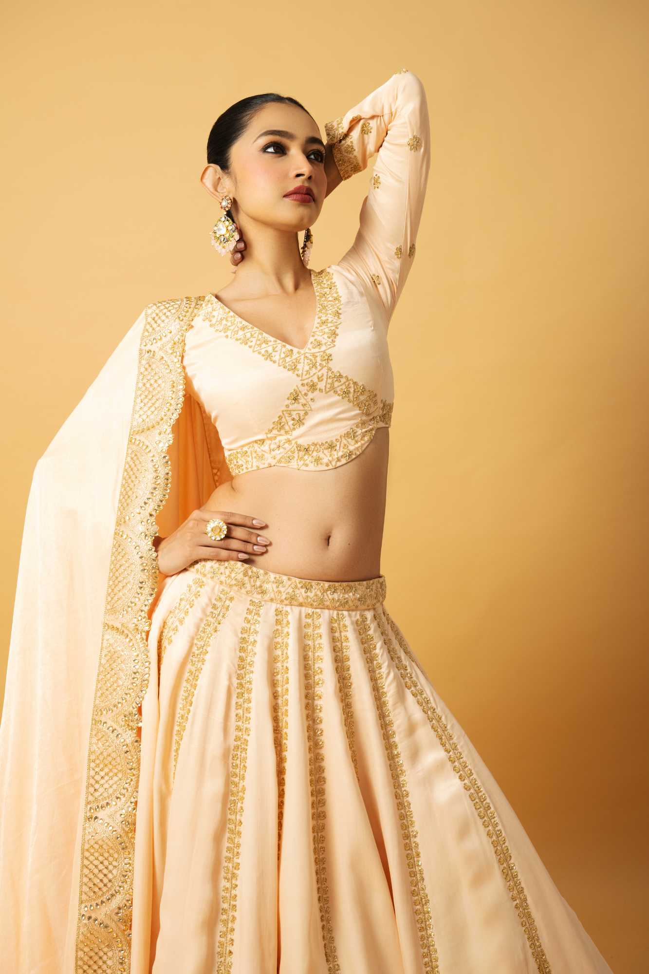 Peach Modal Satin Full Sleeve Lehenga (Copy) image 1