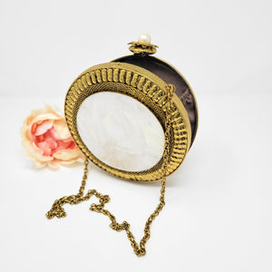 Round Gold and Mother of Pearl Clutch image 1