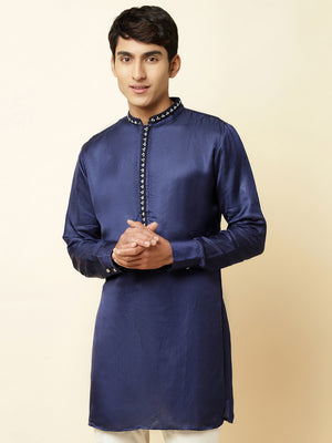 Navy Blue Satin Kurta image 3
