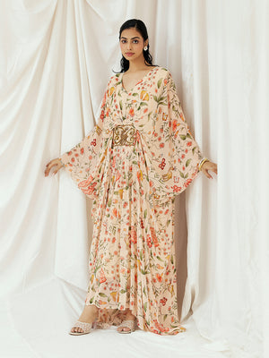 Floral White Printed Embroidered Kaftan image 2