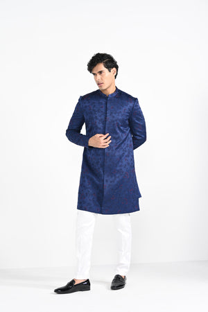 Royal Blue French Knot Achkan Set image 12