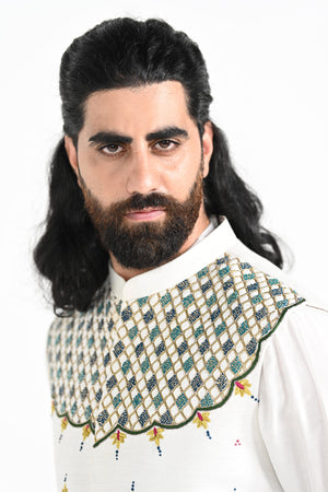 Rajasthani Peacock Work Nehru With a Drape Kurta Set image 5