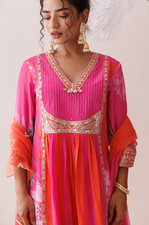 Pink and Orange Dori Work Kurta Set image 5