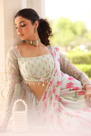 Floral Printed Pre-Drape Saree image 13