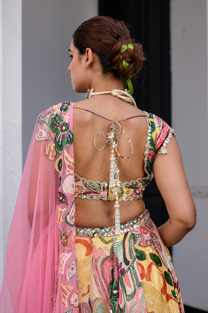 Flora Highlighted Lehenga Paidawn With Highlighted Blouse And Highlighted Applique Dupatta image 2