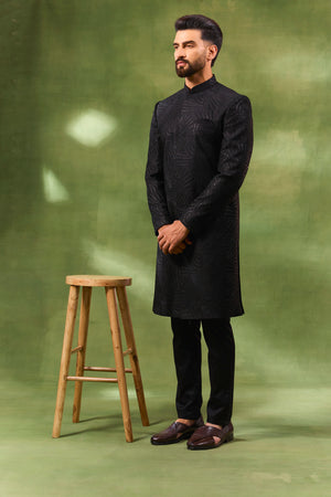 Black Large Embroidered Sherwani Set - S image