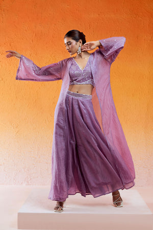 Lavender Embroidered Jacket & Flared Pant Set image 2
