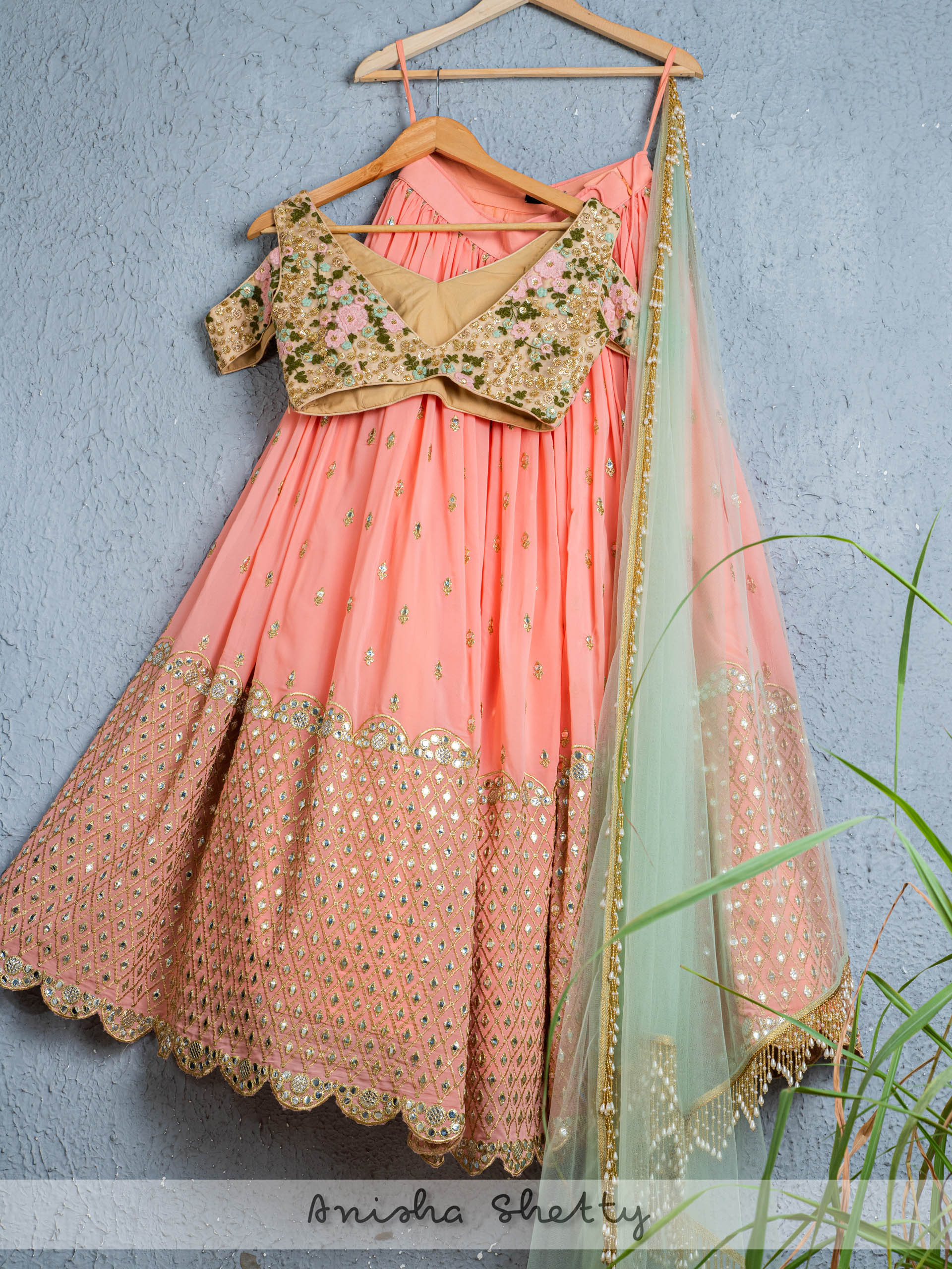 Georgette Coral Lehenga Set image 1